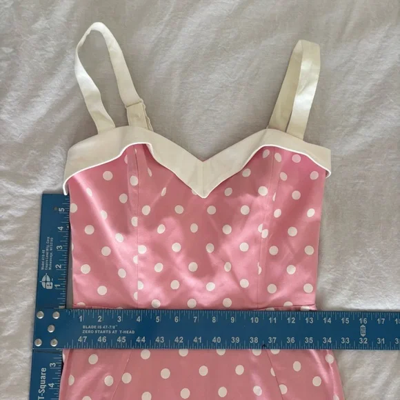 Pinup Girl Deadly Dames Wiggle Dress Pink White Polka Dot Retro Rockabilly Belt - Picture 4 of 16